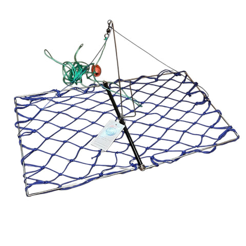 Lee Fisher Sports Folding Rectangular Crab Trap – Castable Stainless Steel Crab Snare, Lightweight Crab Net with Bait Pin for Dock, Pier & Shore Crabbing