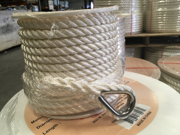 Nylon Twisted Anchor Rope 1/2" with stainless steel thimble in 100 ft, 200 FT, 300ft